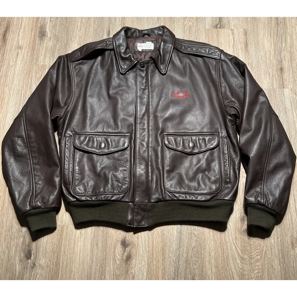 Vintage Chevy Master Technician 1989 Leather Jacket Mens Brown Size XL